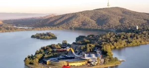 Aerial view of the National Museum of Australia in Lawson Crescent, Acton Peninsula, Acton